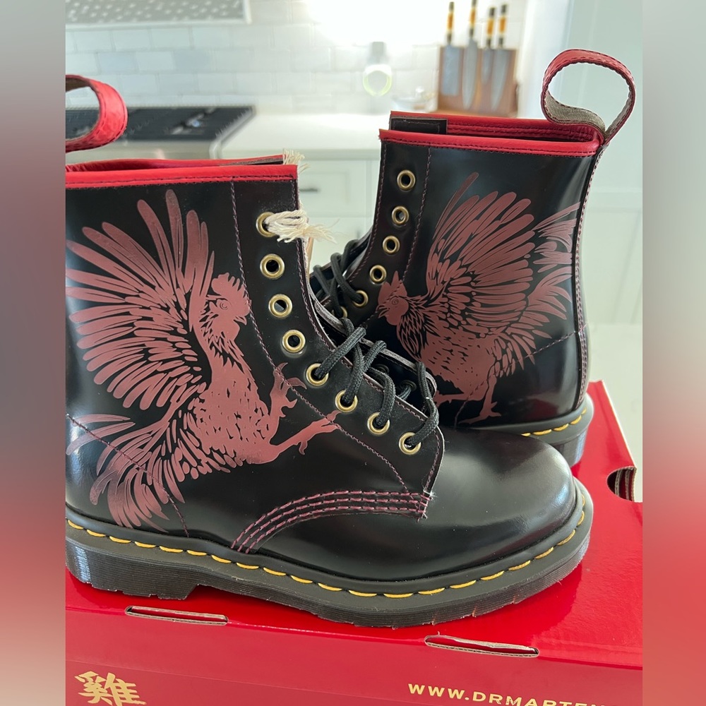 New with Tags Dr. Martens Airwair Cherry Red Year of Rooster Boots